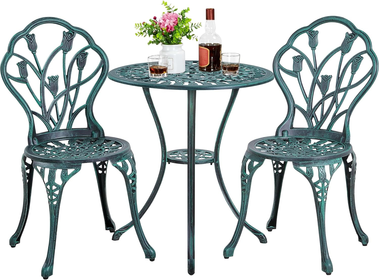 Patio Bistro Sets 3 Piece Cast Aluminum Bistro Table and Chairs Set