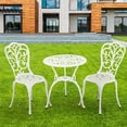thumbnail image 1 of Patio Bistro Sets, Cast Aluminum Bistro Table and Chairs Set of 2 with Umbrella Hole, Bistro Set 3 Piece Outdoor, Metal Patio Furniture Set for Garden Porch, White, 1 of 7