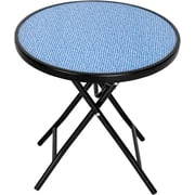 Patio Bistro Table,18 Round Folding Side Table with Tempered Glass Tabletop,Small End Table for Outdoor Indoor Yard Garden Balcony Coffee,Blue