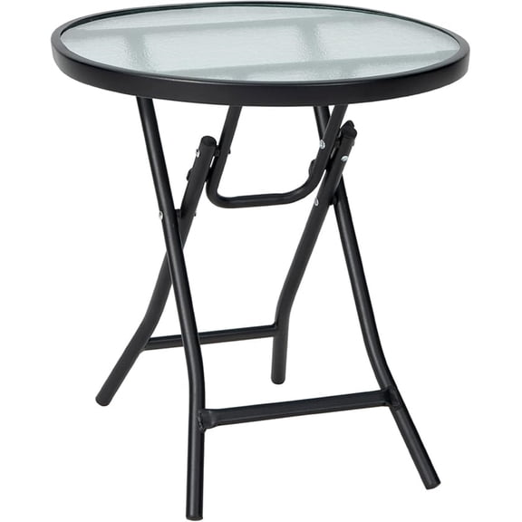 Patio Bistro Table, 18" Round Side Table with Tempered Glass Tabletop, Rustproof Frame and Stable X-Shaped Structure, Folding Side Table for Indoor and Outdoor Use