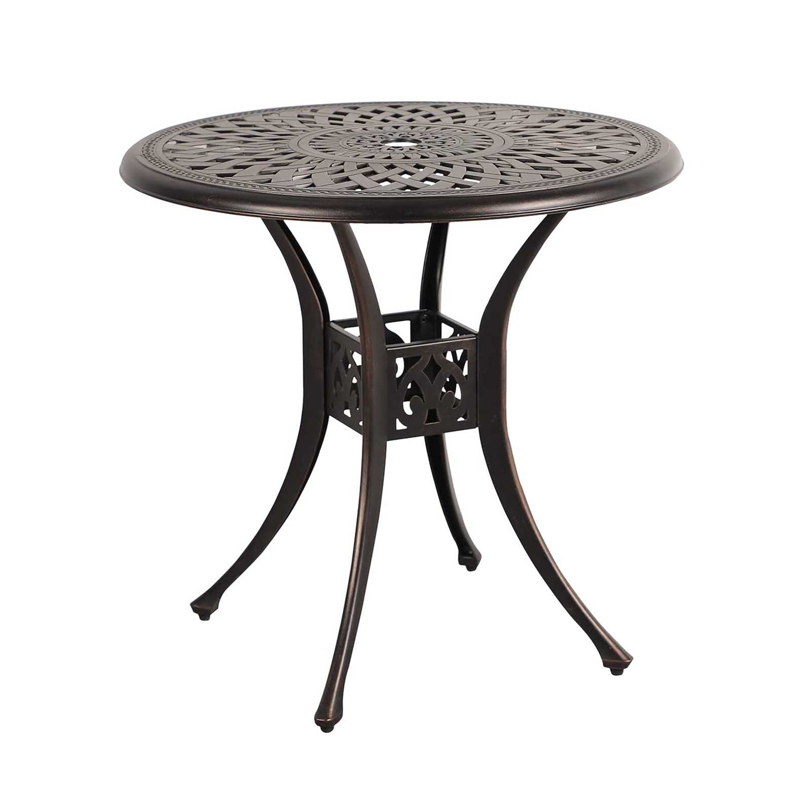 Patio Bistro Table, 31" Round Cast Aluminum Outdoor Dinning Table, Retro Side Table with Umbrella Hole, Antique Bronze - image 1 of 8