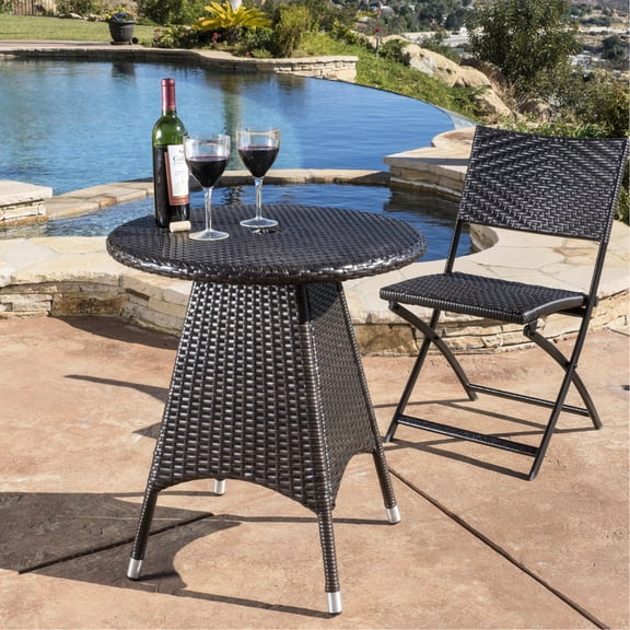 Patio Bistro Table | Facilitates Drinks and Conversations | Metal Frame with Wicker Wrapping | Durable in Outdoor Conditions