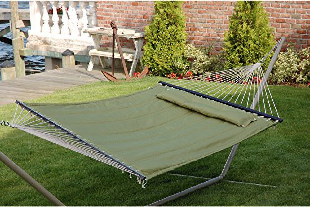 Patio Bliss Hammock Quilted with Pillow with "S" Stitch Sage Green