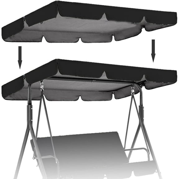 Patio Canopy Swing Cover Replacement Canopy for Swing Seat 2 & 3 Seater Swing Chair Canopy Cover Anti-UV/Waterproof Hammock Cover Top for Outdoor Garden Patio(Color:Black,142*120*18cm)