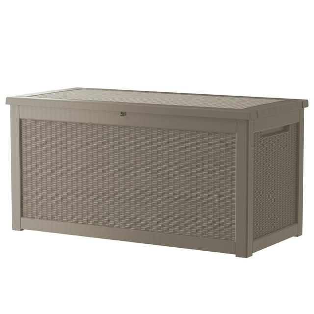 Patio Casual 260 Gallon Lockable Resin Deck Box, Waterproof & Outdoor Storage Box for Outdoor Cushion Storage and Outdoor Delivery Storage, Stylish Outdoor Bench,Light coffee