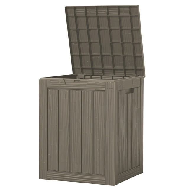 Patio Casual 28 Gallon Lockable Resin Deck Box, Waterproof & Outdoor Storage Box for Outdoor Cushion Storage and Outdoor Delivery Storage, Stylish Outdoor Bench,Light coffee
