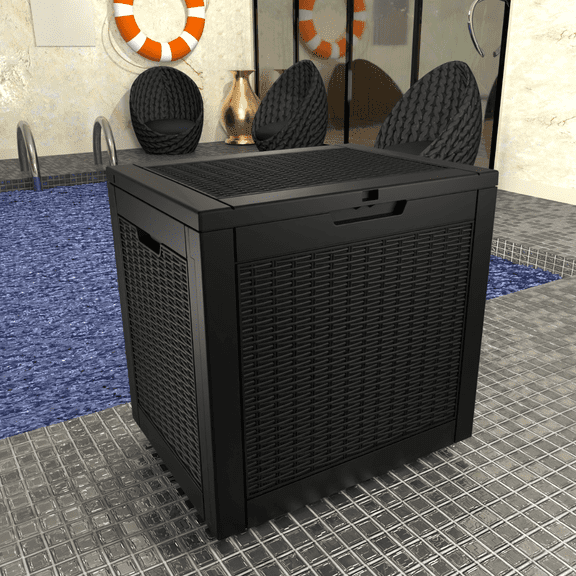 Patio Casual 30 Gallon Lockable Resin Deck Box, Waterproof & Outdoor Storage Box for Outdoor Cushion Storage and Outdoor Delivery Storage, Stylish Outdoor Bench,black