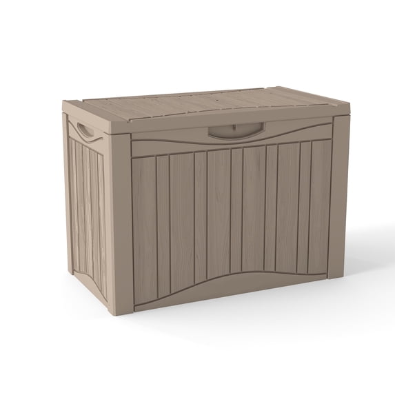 Decksplore 50 Gallon Lockable Resin Deck Box, Waterproof & UV-Resistant Outdoor Storage Box for Garden Tools and Pool Supplies Storage, Brown