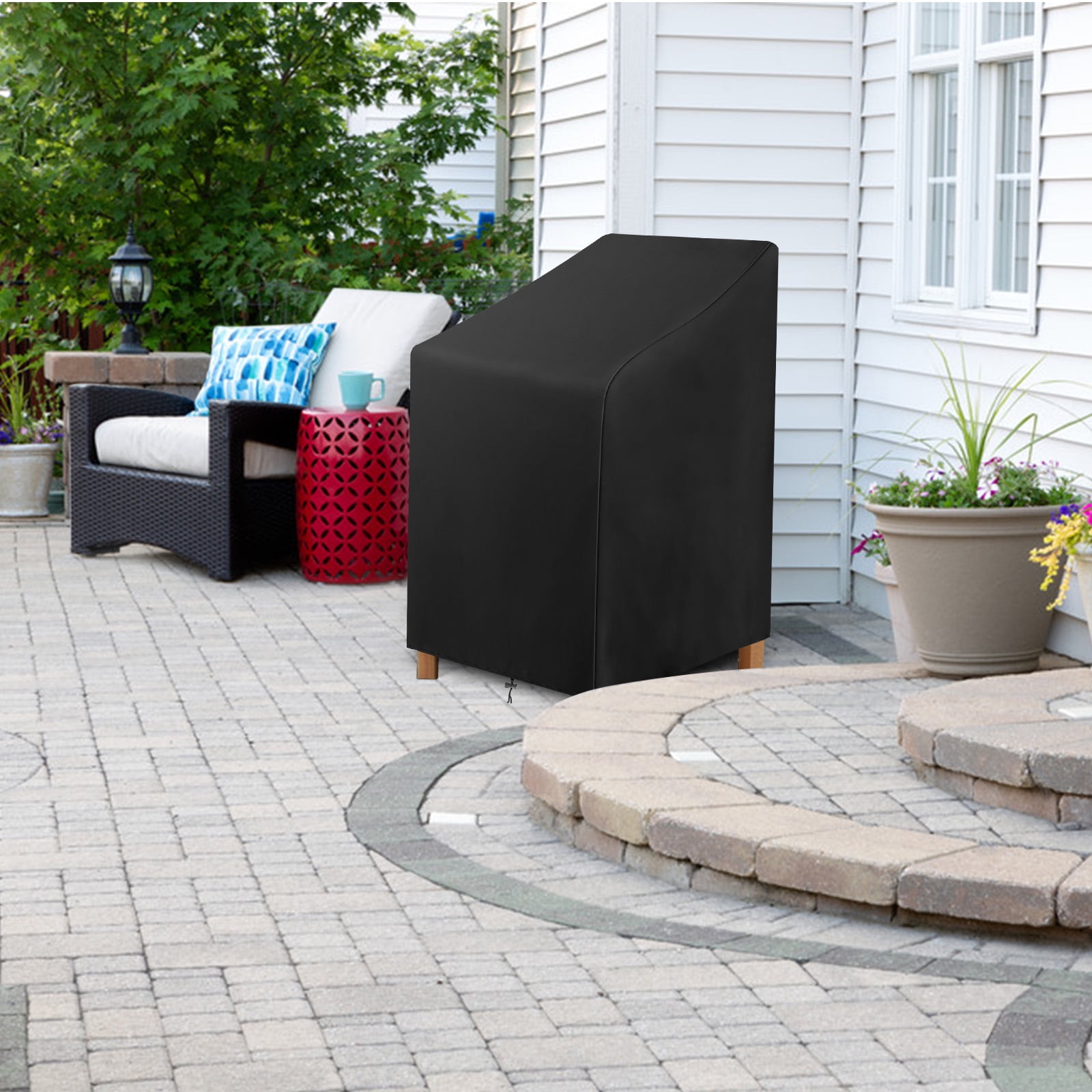 GARPROVM Outdoor Protective Stackable Chair Cover Weatherproof 210D Heavy Duty Polyester Fits 4 6 Chairs Black Walmart