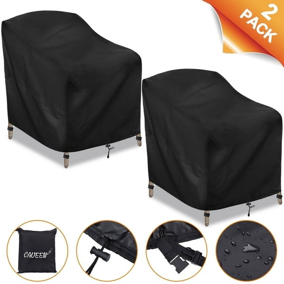 HONEIER Patio Chair Cover for Outdoor Furniture Waterproof, 2 Pack Patio Deep Seat Cover, 420D Heavy Outdoor Lawn Chair Covers Fits to 35" W x 39" D x 31" H, Black