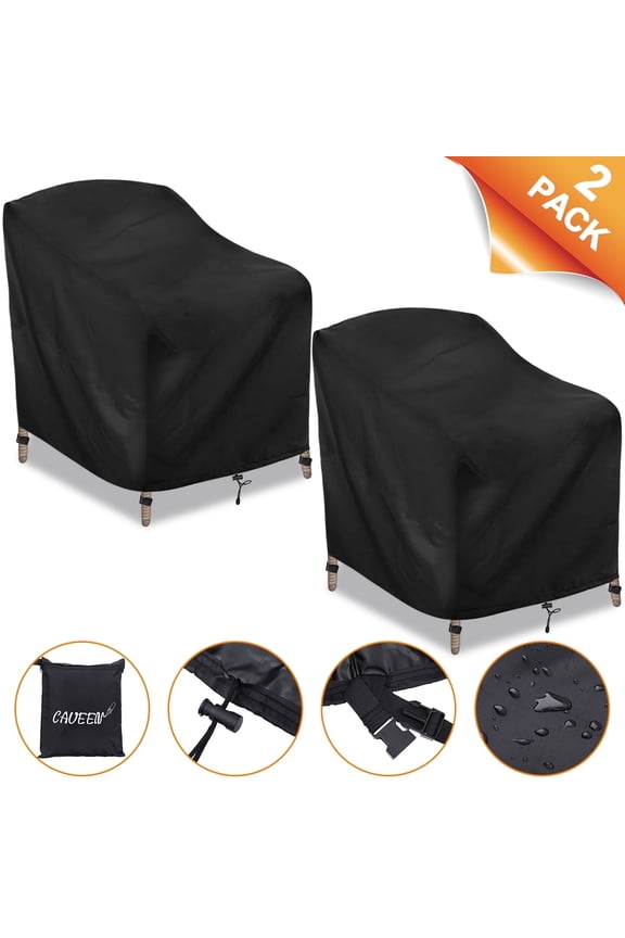Patio Chair Cover for Outdoor Furniture Waterproof, 2 Pack Patio Deep Seat Cover, 420D Heavy Outdoor Lawn Chair Covers Fits to 35" W x 39" D x 31" H, Black