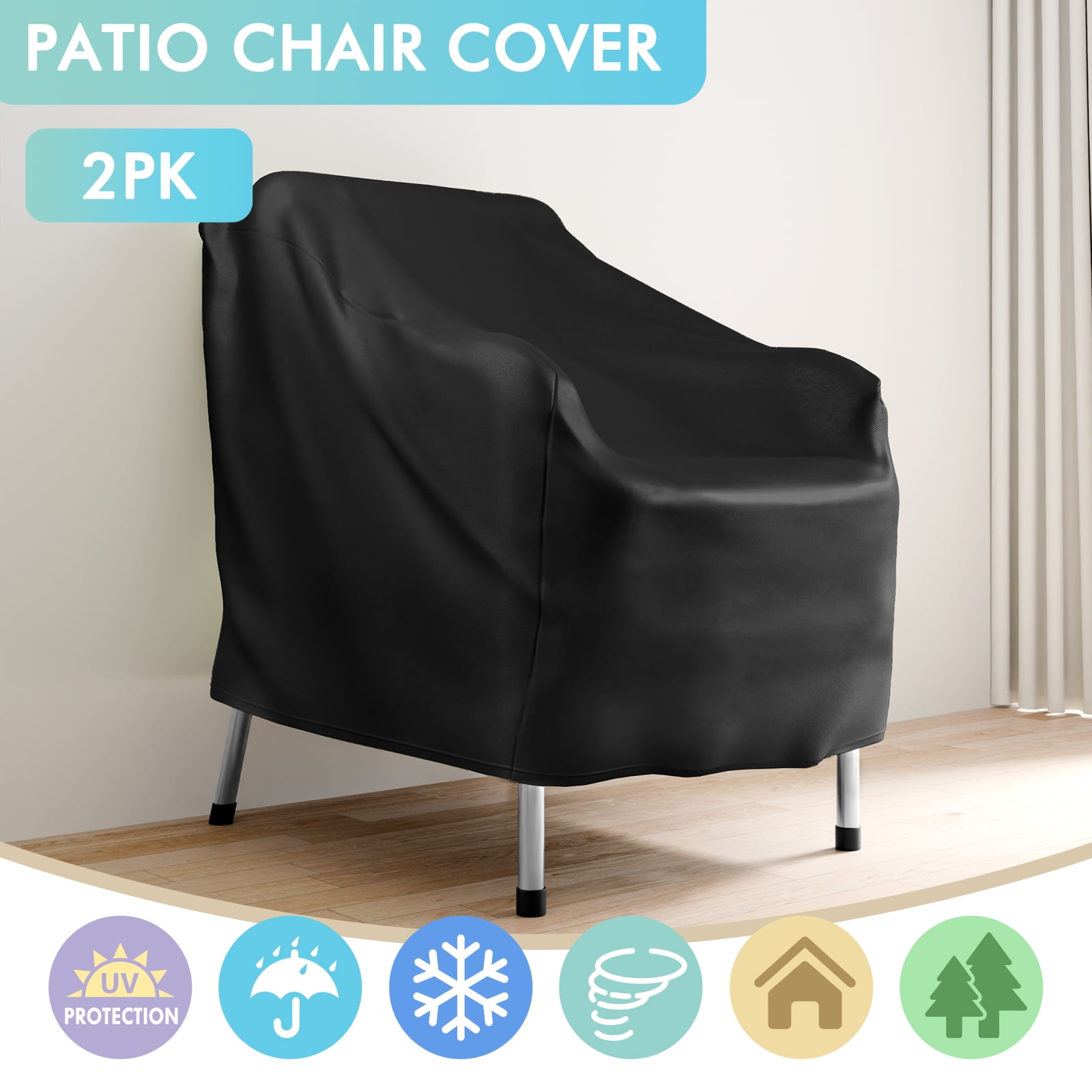 Patio Chair Cover for Outdoor Furniture Waterproof, 2 Pack Outdoor Furniture Covers, 420D Heavy Outdoor Lawn Chair Covers, Black