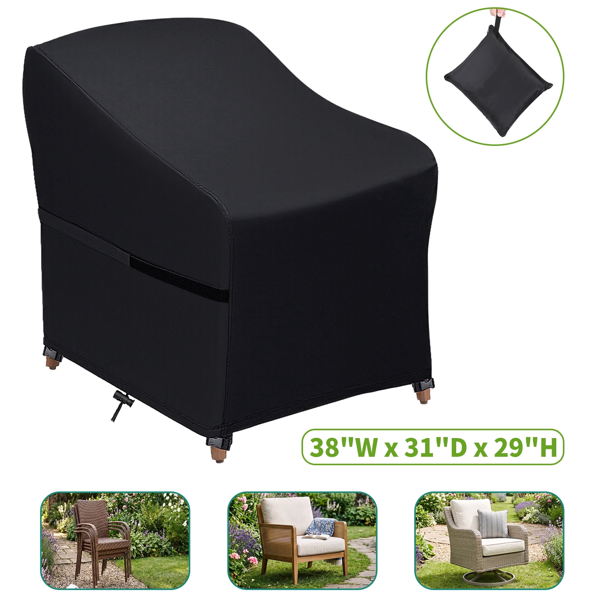 YEERSWAG 38"L x 31"D x 29"H Patio Chair Cover Waterproof, Outdoor Chair Cover Heavy Duty 420D with Hoop & Loop and Windclips, Weatherproof Furniture Protector for Deep Seat Chairs, Black