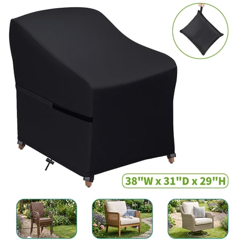 YEERSWAG Patio Chair Cover Waterproof, 38"L x 31"D x 29"H Outdoor Chair Cover Heavy Duty 420D with Hoop & Loop and Windclips, Weatherproof Furniture Protector for Deep Seat Chairs, Black