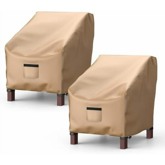 Patio Chair Covers for Outdoor Furniture Waterproof 2 Pack, Lawn Chair Covers 600D Heavy Duty Oxford Cloth, Large Covers for Lounge Lawn Deep Seat 29" W x 30" D x 36" H-Brown