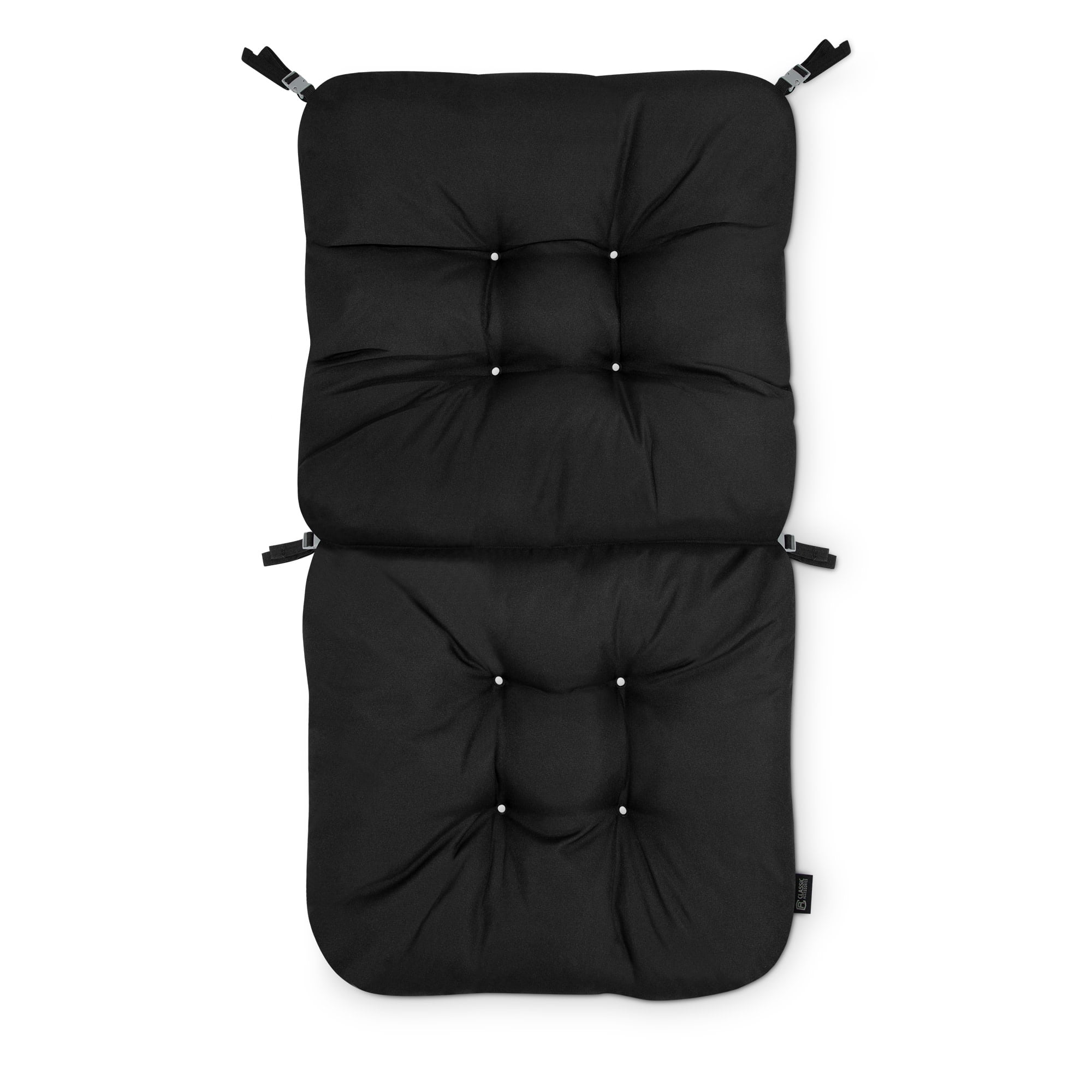 Patio Chair Cushion, Black, Solid, 21”W x 19”D (seat) x 22.5”H (back)