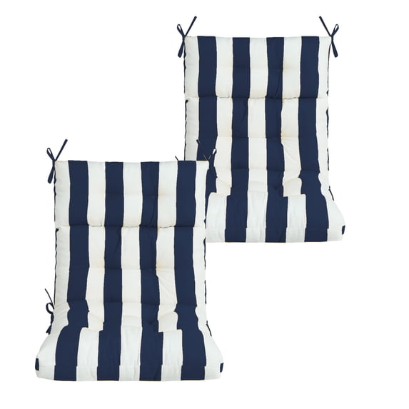 YLLN Outdoor Deep Seat Cushions Set, Waterproof Chair Cushion Set, Thickened Replacement Pads with Removable Covers, Patio Furniture Seating Cushion (2, Navy Blue White Stripes, 44'' x 22''x 4'')