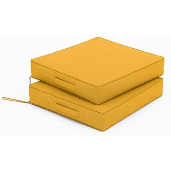Patio Chair Cushions 17 X 16 X 3 Inch Waterproof Outdoor Seat Cushions for Patio Furniture, Outdoor Sofa Couch Pads with Ties & Handle, Set of 2, Yellow