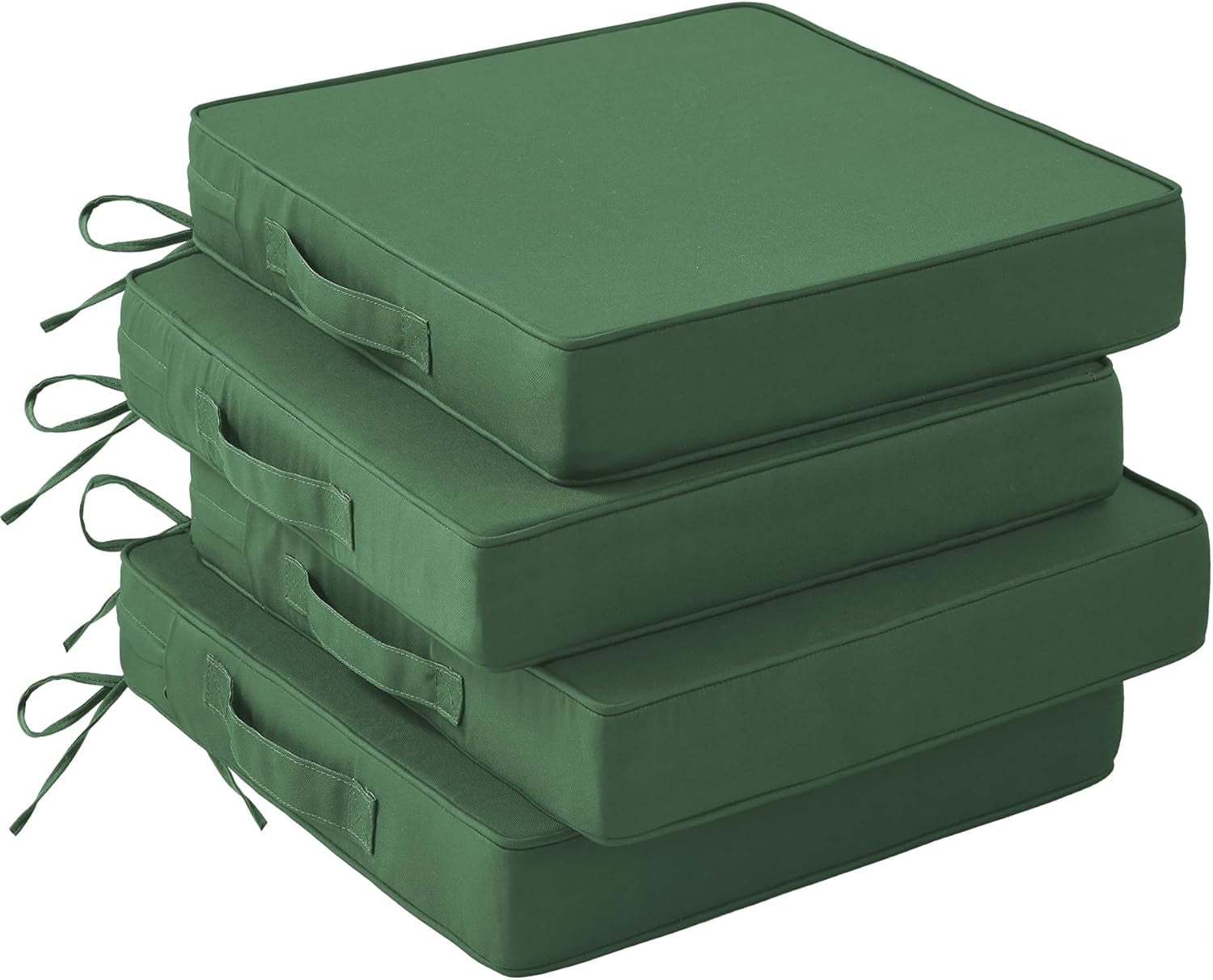 Outdoor Patio Chair Cushions Set of 4, 19" x 19" x 3", Waterproof, with Handles and Ties, Forest Green