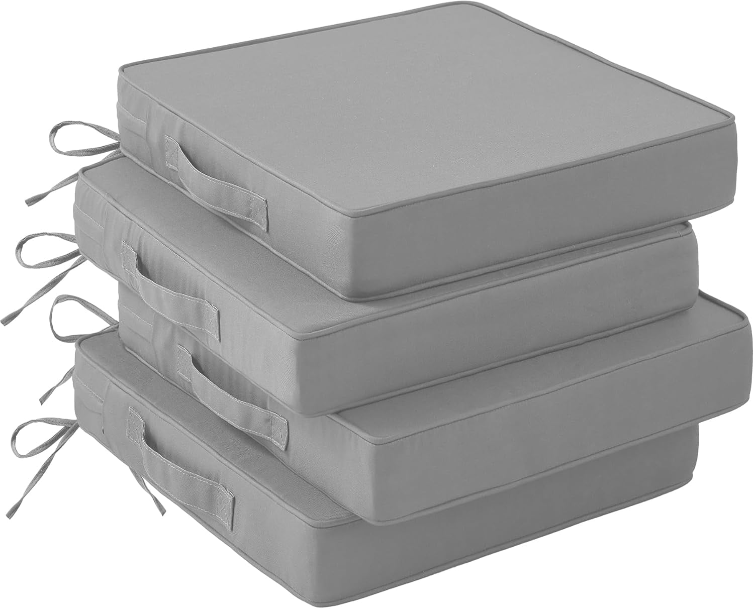 Patio Chair Cushions Set of 4, 19" x 19" x 3", Waterproof, Light Grey, with Handles and Ties