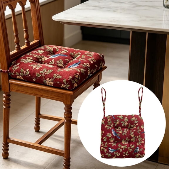 Patio Chair Cushions,Out Door Cushions for Patio Furniture,Farmhouse Bird Print Chair Cushions with Ties U-Shaped,16*16IN Soft Chair Pads(Red)