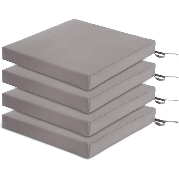 Patio Chair Cushions Set of 4, Outdoor Seat Cushions for Patio Furniture 19 x 19 Inch, Indoor Square Corner Dining Chair Pads Set with Ties and Inner Dust Cover, (Grey)