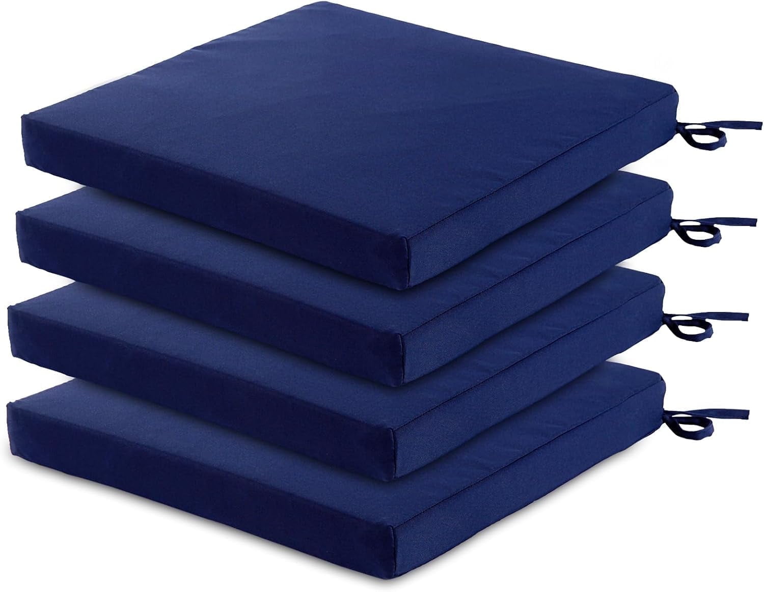 Patio Chair Cushions Set of 4, Outdoor Seat Cushions for Patio Furniture 19 x 19 Inch, Indoor Square Corner Dining Chair Pads Set with Ties and Inner Dust Cover, (Dark Blue)