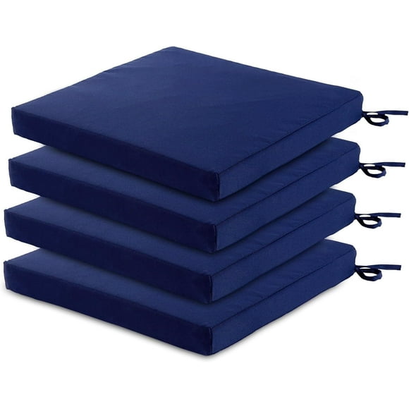 Patio Chair Cushions Set of 4, Outdoor Seat Cushions for Patio Furniture 17 x 17 Inch, Indoor Square Corner Dining Chair Pads Set with Ties and Inner Dust Cover, (Dark Blue)