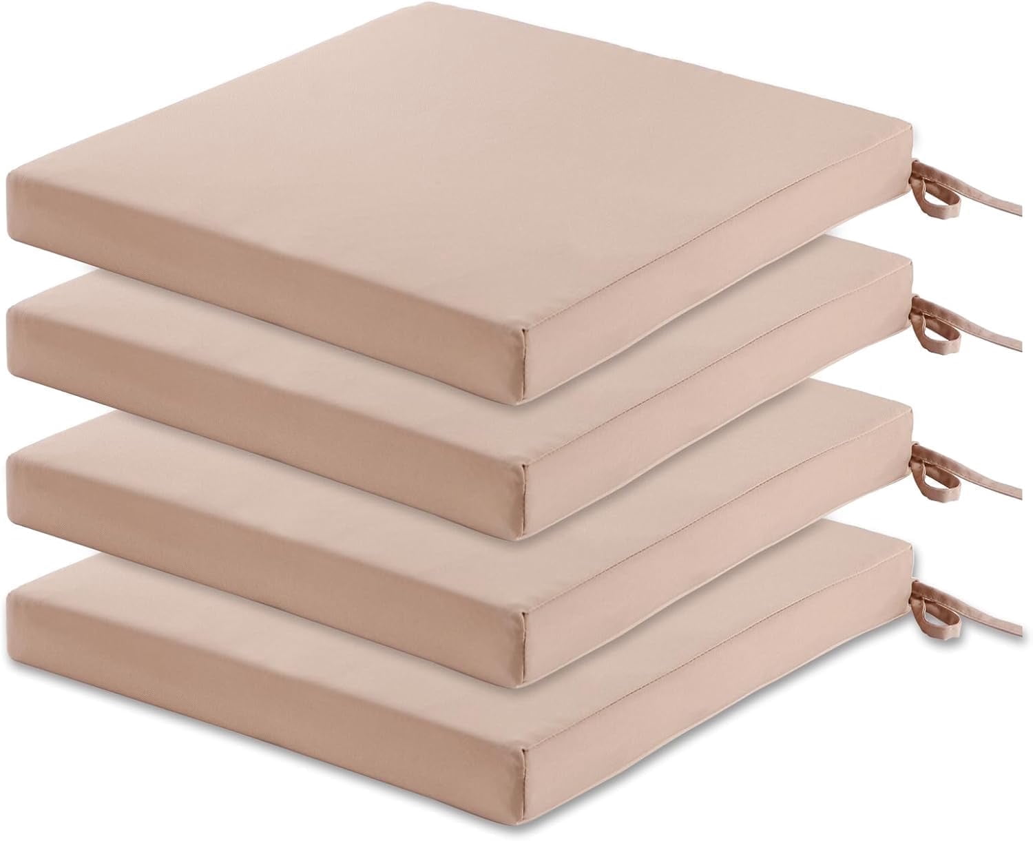 Patio Chair Cushions Set of 4, Outdoor Seat Cushions for Patio Furniture 19 x 19 Inch, Indoor Square Corner Dining Chair Pads Set with Ties and Inner Dust Cover, (Beige)