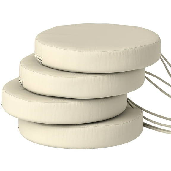 Patio Chair Cushions Set of 4 Round Seat Cushions for Dining Bistro Chairs Machine Washable, 15" x 15" x 3", Cream White