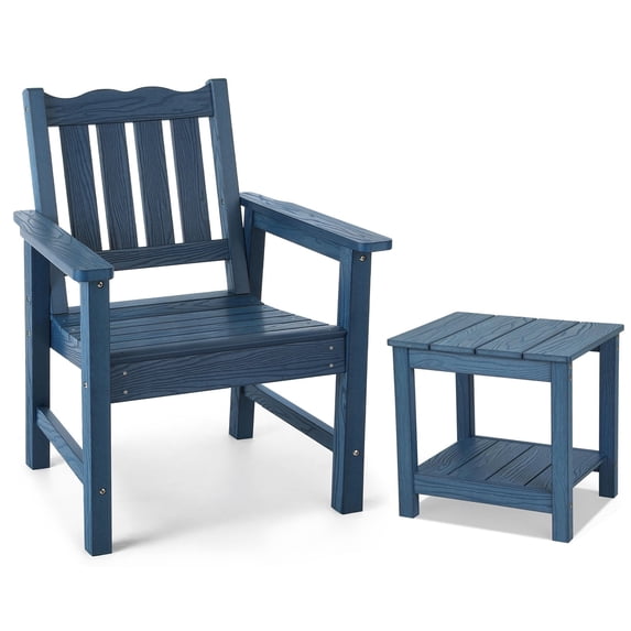 Patio Chair & Table Set, Garden Bistro Chairs with End Table, All-Weather HIPS Dining Chair Set, 400 lbs Weight Capacity, Outdoor Patio Furniture, Blue