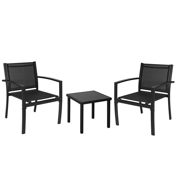 Patio Chairs 3 Piece Outdoor Fabric Bistro Conversation Set with Side Table All Weather Porch Furniture for Poolside, Balcony, Lawn, Garden (Black)