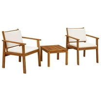 Patio Chairs 3 Piece Wood Patio Furniture with Coffee Table & Cushions Outdoor Conversation Set Balcony Chairs for Porch, Deck, Backyard