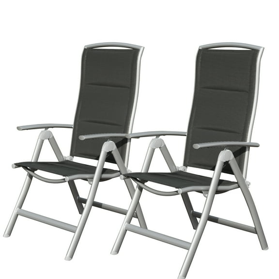 Patio Chairs, Aluminium. Dark Gray. 145° Adjustable Recline. Soft Seat. Foldable For Easy Storage. Garden, Poolside, Beach Deck Outdoor Folding Chairs Of 2, Aluminium Frame Stability. Padded Seat