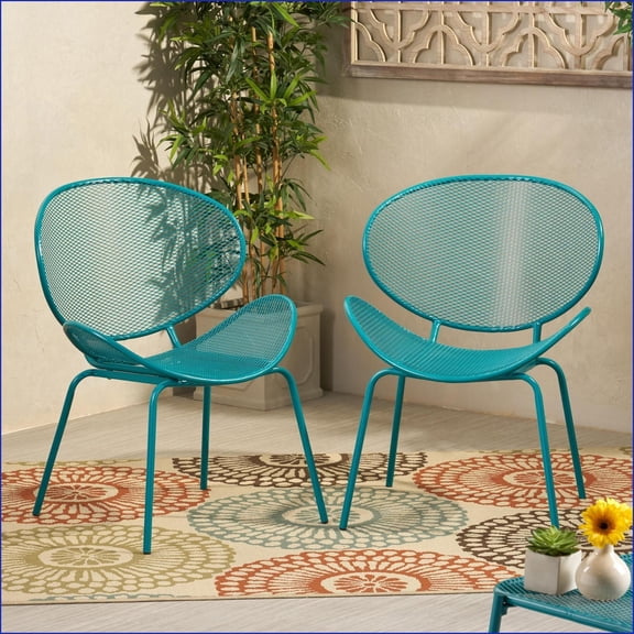 Patio Chairs Modern Mesh Shell Design Set of 2 | Teal | Iron