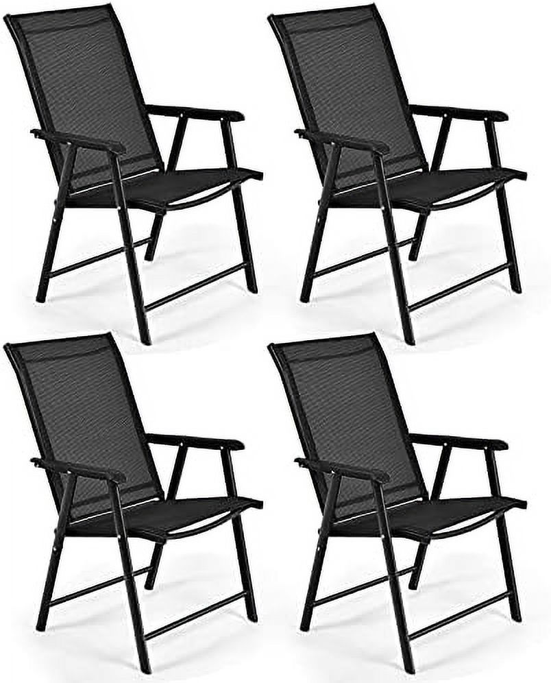Patio Chairs Outdoor Foldable Sling Chairs with Armrests for Lawn