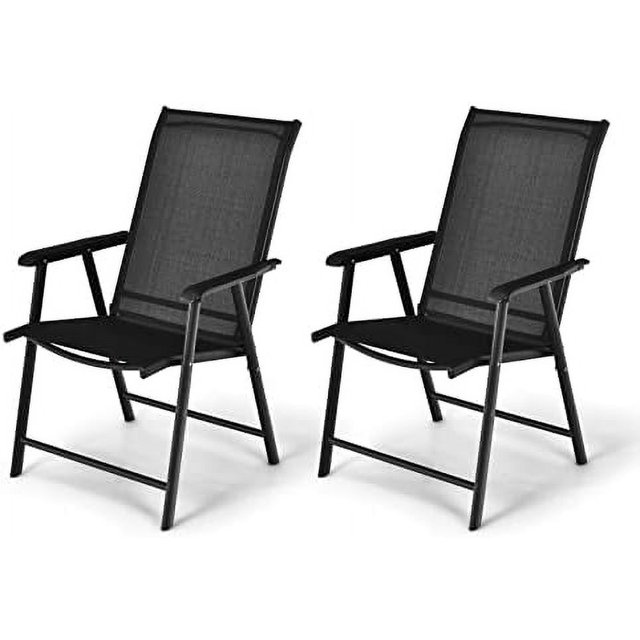 Patio Chairs Outdoor Foldable Sling Chairs with Armrests for Lawn
