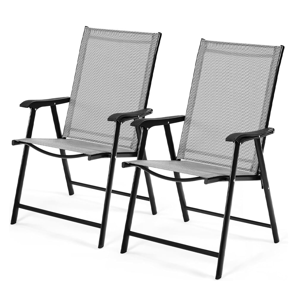 Gray Steel Folding Arm Dining Chairs, Set of 2