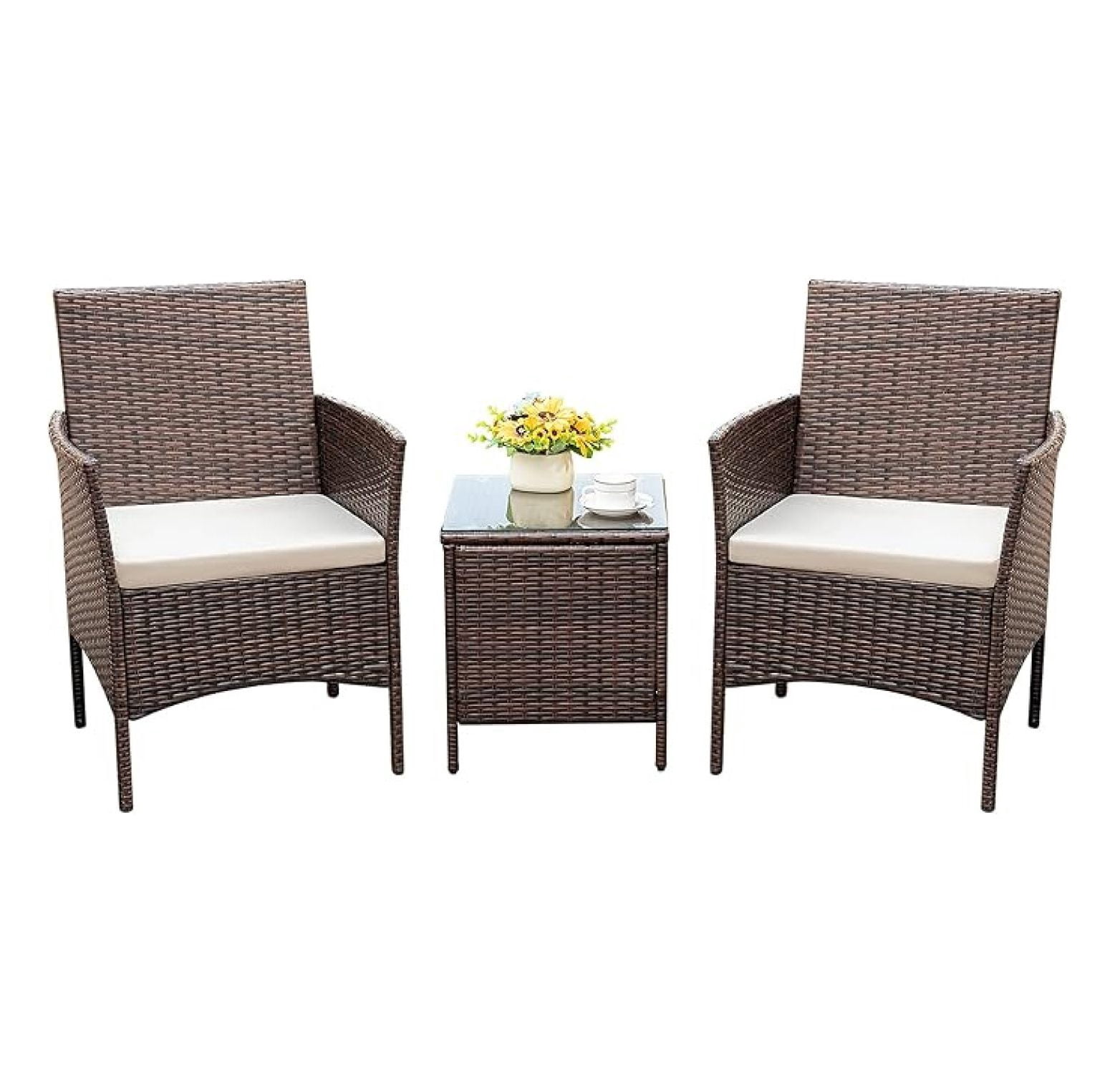 Patio Chairs Set of 2 Outdoor Front Porch Furniture Bistro Set 3 Piece Wicker Patio Chairs Balcony Furniture for Backyard Patio Balcony Lawn Pool (Brown)