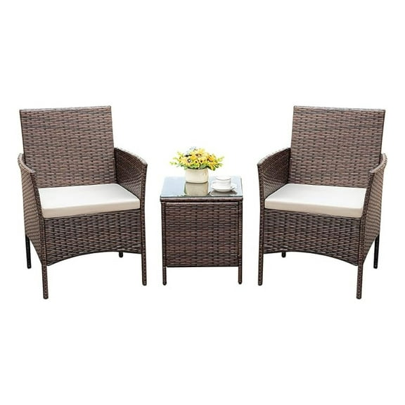 Patio Chairs Set of 2 Outdoor Front Porch Furniture Bistro Set 3 Piece Wicker Patio Chairs Balcony Furniture for Backyard Patio Balcony Lawn Pool (Brown)