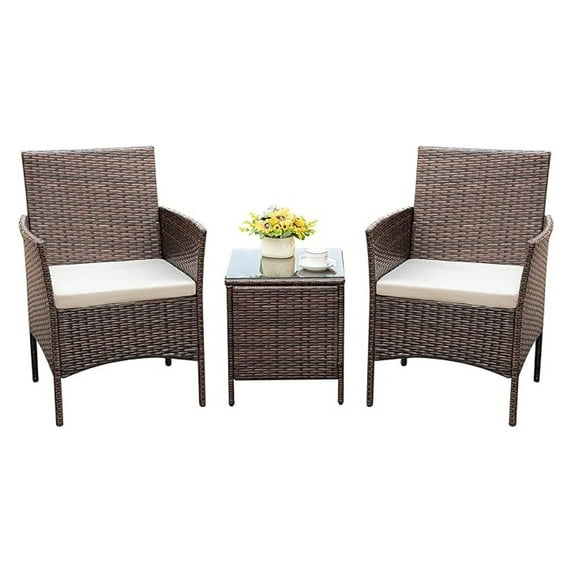 Patio Chairs Set of 2 Outdoor Front Porch Furniture Bistro Set 3 Piece Wicker Patio Chairs Balcony Furniture for Backyard Patio Balcony Lawn Pool (Brown)