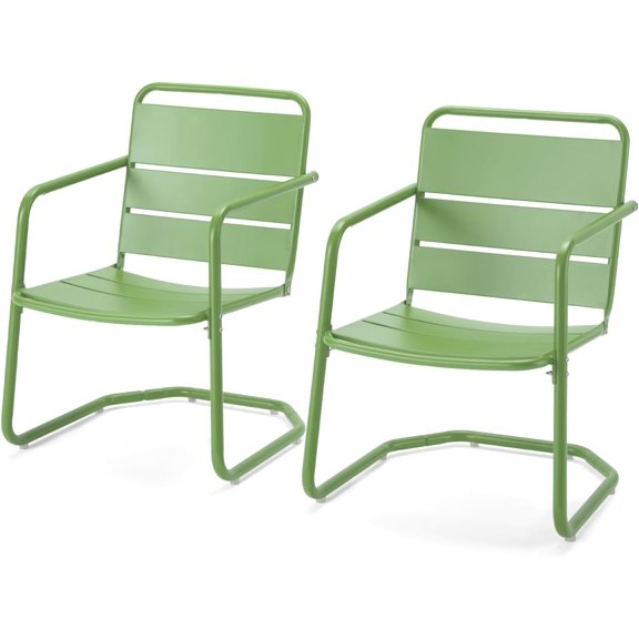 Patio Chairs Set of 2, Small Patio Furniture Set - 2 C-Spring Metal Chairs, Outdoor Bistro Set for Balcony, Front Porch, Poolside, Garden, Deck, Indoor, Green