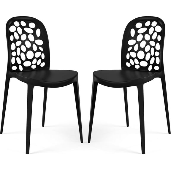 Patio Chairs Set of 2, Stackable Balcony Chairs Set of 2, Modern Outdoor Seating Furniture Front Porch Lawn Balcony Yard Dining Side Chair for Kitchen Living Room Restaurant, Black