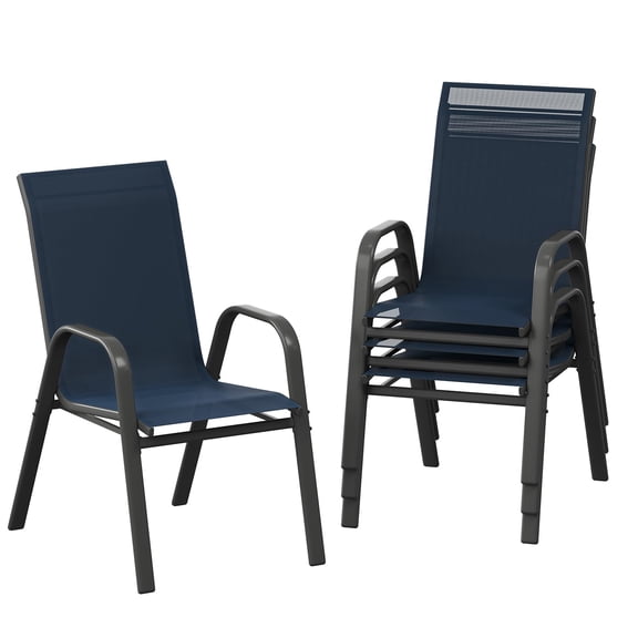 Patio Chairs Set of 4, Outdoor Dining Chairs with Textilene Fabric, All-Weather Stackable Chairs with High Back for Deck, Backyard, Poolside, Garden, Balcony (Navy)