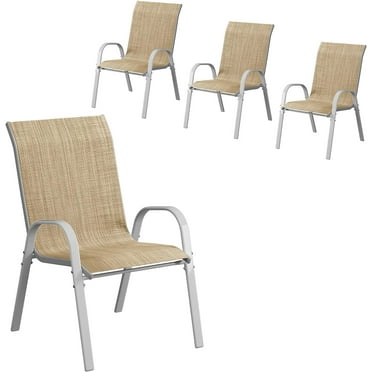 Patio Chairs Set of 4, Outdoor Stackable Dining Chairs for All Weather, Comfortable Breathable Patio Dining Chairs Silver Outdoor Chairs Garden Outdoor Furniture for Backyard Deck, Beige
