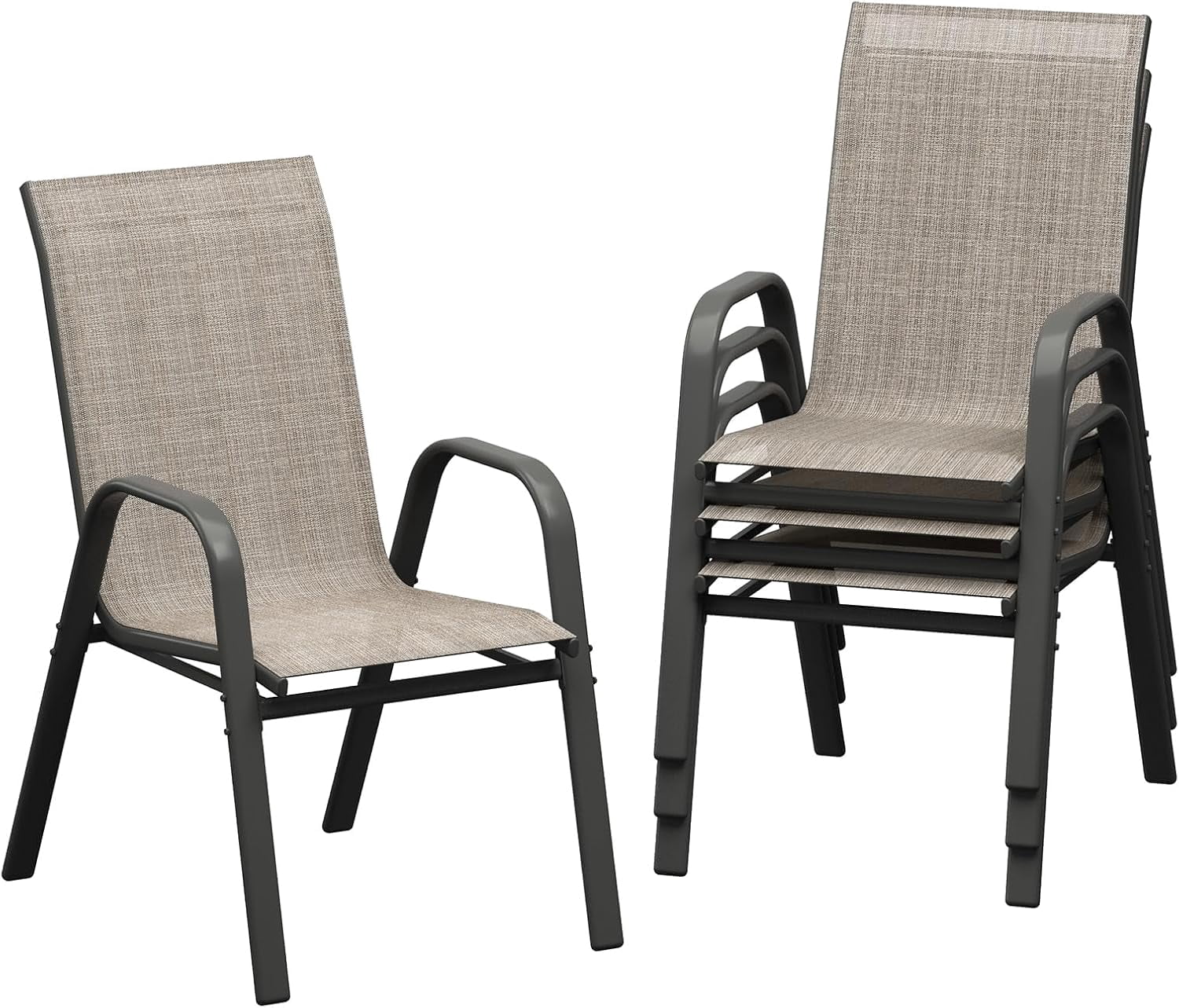 Patio Chairs Set of 4, Outdoor Stackable Dining Chairs with Textilene Fabric, All Weather Deck Stacking Chairs with High Back for Backyard Poolside Garden Balcony, Brown