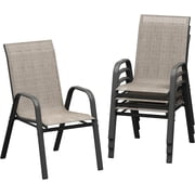 Patio Chairs Set of 4, Outdoor Stackable Dining Chairs with Textilene Fabric, All Weather Deck Stacking Chairs with High Back for Backyard Poolside Garden Balcony, Brown