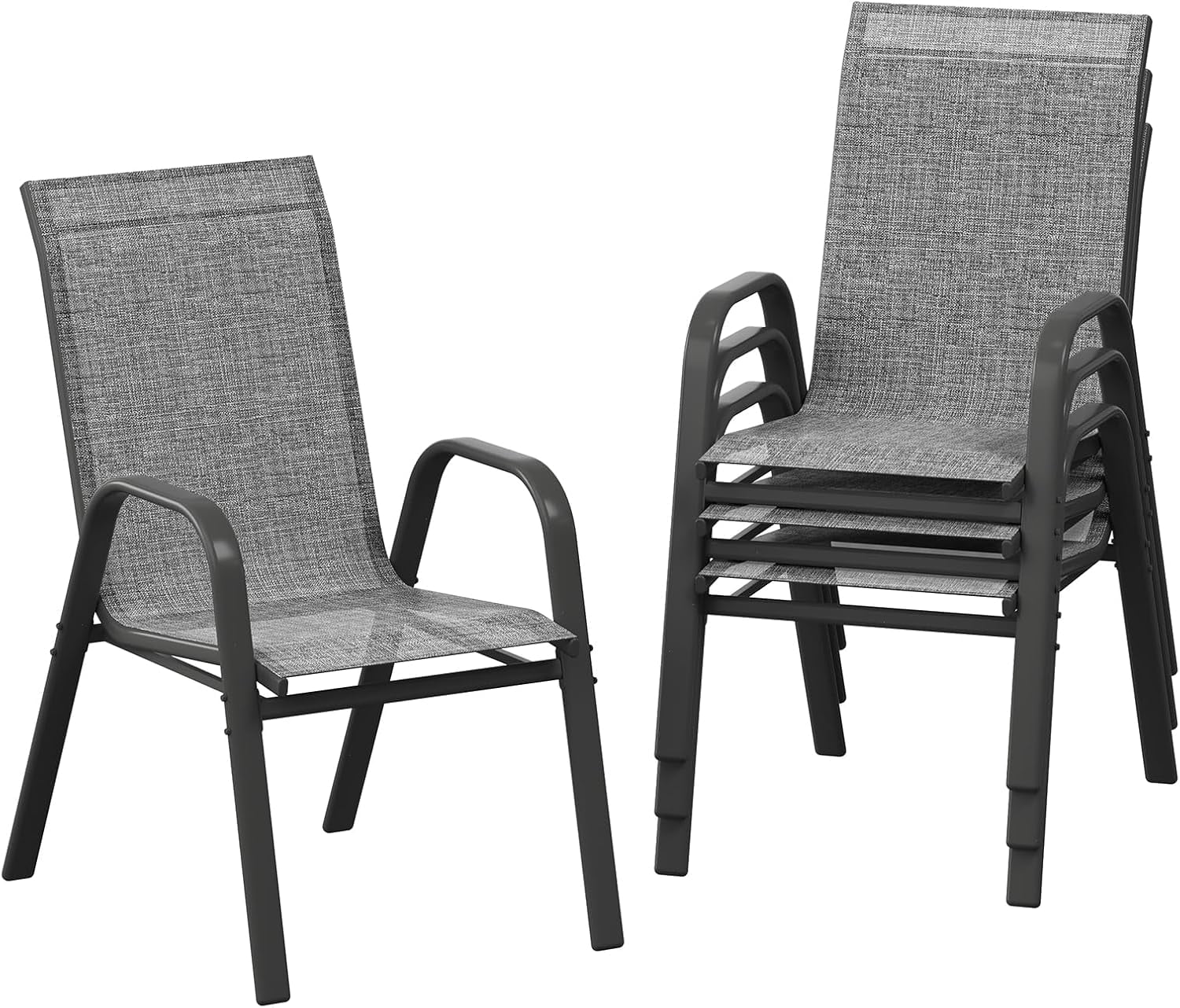 Patio Chairs Set of 4, Outdoor Stackable Dining Chairs with Textilene Fabric, All Weather Deck Stacking Chairs with High Back for Backyard Poolside Garden Balcony, Grey
