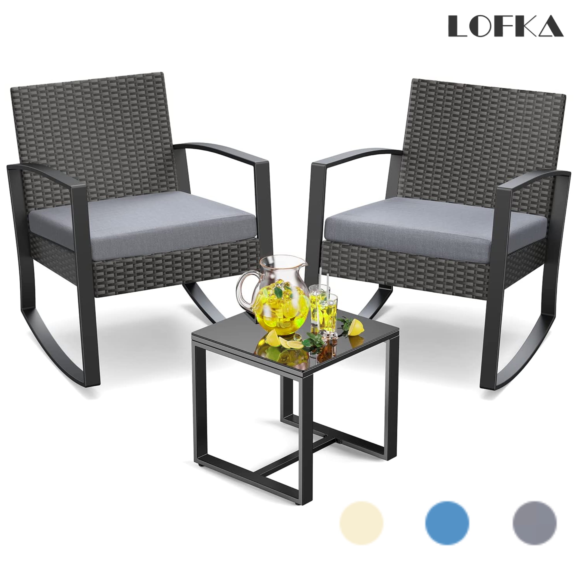 Patio Chairs Set, Outdoor Porch Balcony Furniture Set with Glass Coffee
