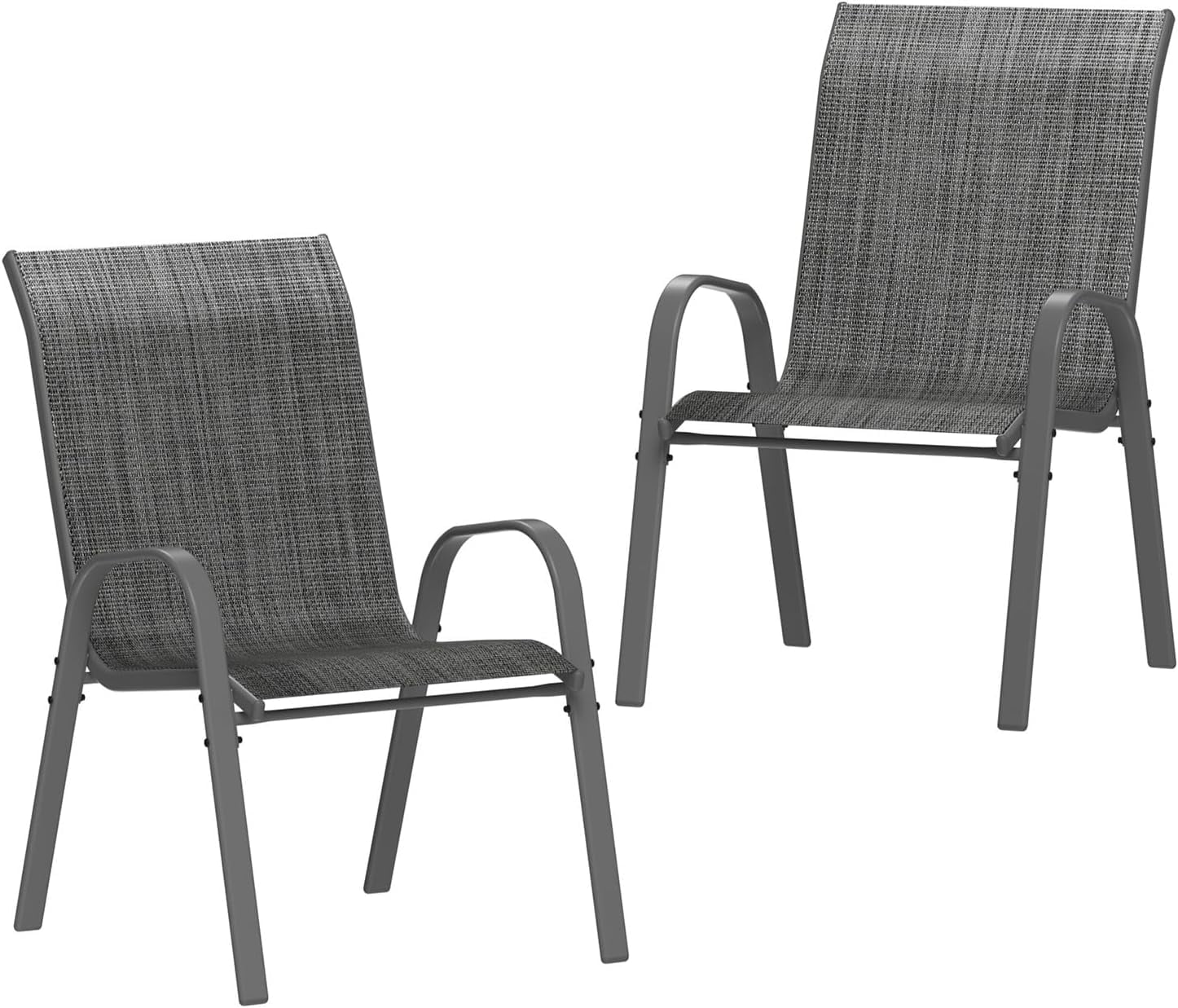 Set of 2 Gray Steel Frame Outdoor Dining Chairs